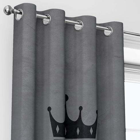 AILONEN Grey and Black Window Curtain,K and Q Crown Printed Drapes Gifts(2 Panels Set),King Queen Themed Minimalist Window Treatments Drapes for Bedroom Living Room 42" W x 63" H Home Decor in Kuwait