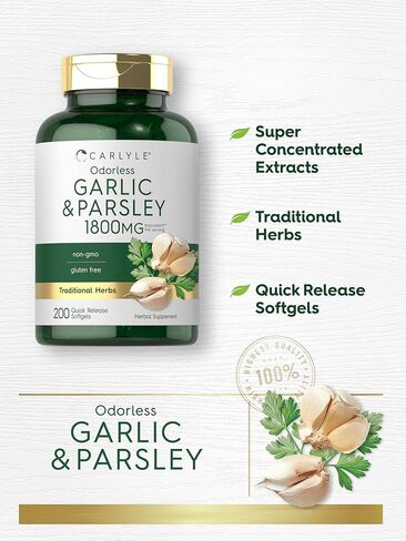 Carlyle Odorless Garlic & Parsley 1800mg | 200 Softgels | Non-GMO, Gluten Free Supplement in Saudi Arabia