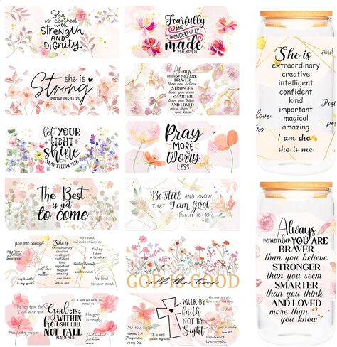 UV DTF Cup Wraps Transfer - 12 Sheets Boho UV DTF Sticker for 16 OZ Glass, Boho Rainbow, Daisy, Flower, Cow, Bee, Strawberry, Mushroom, Coffee Style, Gifts for Students, Tearcher, Friends in Saudi Arabia
