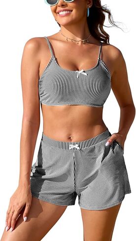 SHEKINI Womens Swimwear with Shorts Cute Striped Bikini Sets Two Piece Swimsuits in Saudi Arabia