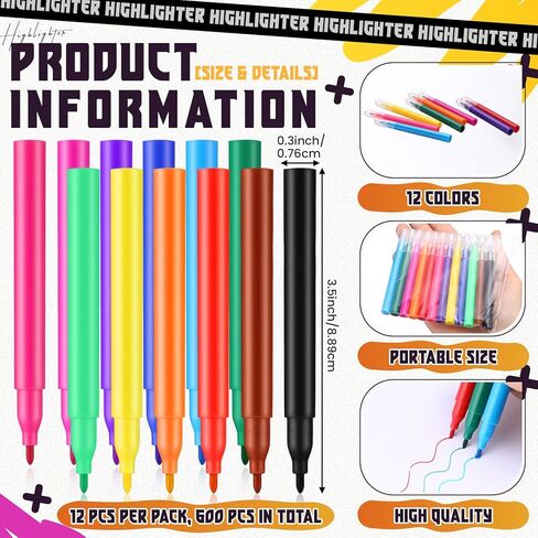 600 Pcs Mini Markers Colored Pen Bulk, 0.8mm Tip, 12 Vibrant Colors 3.5 Inch Portable Short Colored Markers for Artworks, Graffiti, Parties, Glass Paint, Office Supplies in Saudi Arabia