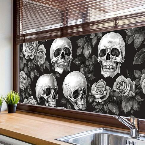 فيلم نافذة قوس قزح للهالوين، جمجمة وردية مزخرفة للنافذة، قشر وعصا، ملصق ثابت قابل للإزالة مضاد للأشعة فوق البنفسجية للخصوصية لديكور المنزل in Kuwait