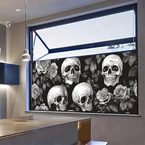 فيلم نافذة قوس قزح للهالوين، جمجمة وردية مزخرفة للنافذة، قشر وعصا، ملصق ثابت قابل للإزالة مضاد للأشعة فوق البنفسجية للخصوصية لديكور المنزل in Kuwait
