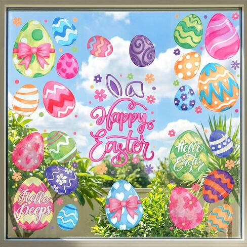 6 Sheets Easter Eggs Window Clings Happy Easter Eggs Window Stickers for Room School Office Glass Window Decoration in Kuwait