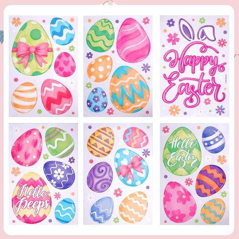 6 Sheets Easter Eggs Window Clings Happy Easter Eggs Window Stickers for Room School Office Glass Window Decoration in Kuwait