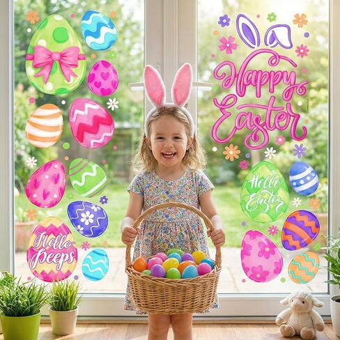 6 Sheets Easter Eggs Window Clings Happy Easter Eggs Window Stickers for Room School Office Glass Window Decoration in Kuwait