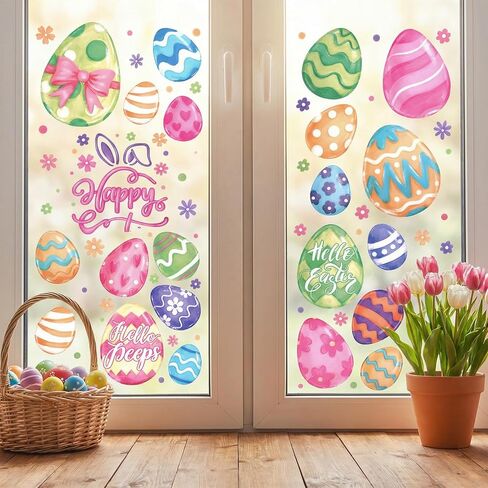 6 Sheets Easter Eggs Window Clings Happy Easter Eggs Window Stickers for Room School Office Glass Window Decoration in Kuwait