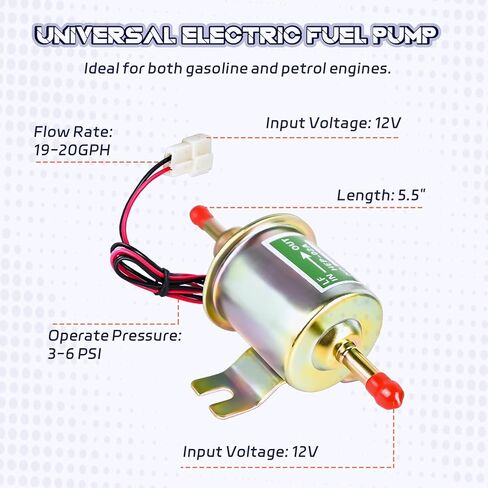 12V Universal Electric Fuel Pump, Low Pressure 2.5-4 PSI Inline Fuel Transfer Pump for Gas Diesel Carburetor, Lawn Mower, Boat, Truck & Generators - Fit For Carter HEP-02A Replacement in Kuwait