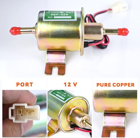 12V Universal Electric Fuel Pump, Low Pressure 2.5-4 PSI Inline Fuel Transfer Pump for Gas Diesel Carburetor, Lawn Mower, Boat, Truck & Generators - Fit For Carter HEP-02A Replacement in Kuwait