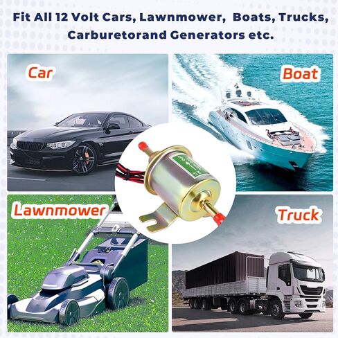 12V Universal Electric Fuel Pump, Low Pressure 2.5-4 PSI Inline Fuel Transfer Pump for Gas Diesel Carburetor, Lawn Mower, Boat, Truck & Generators - Fit For Carter HEP-02A Replacement in Kuwait