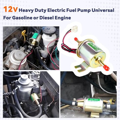 12V Universal Electric Fuel Pump, Low Pressure 2.5-4 PSI Inline Fuel Transfer Pump for Gas Diesel Carburetor, Lawn Mower, Boat, Truck & Generators - Fit For Carter HEP-02A Replacement in Kuwait