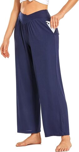 Women’s Wide Leg Yoga Pants, Cross Waist High Waisted Stretch Workout Lounge Pants in Saudi Arabia