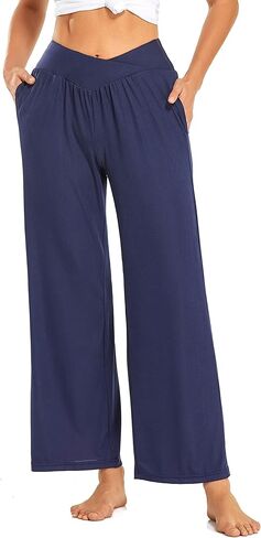 Women’s Wide Leg Yoga Pants, Cross Waist High Waisted Stretch Workout Lounge Pants in Saudi Arabia