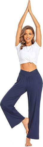Women’s Wide Leg Yoga Pants, Cross Waist High Waisted Stretch Workout Lounge Pants in Saudi Arabia