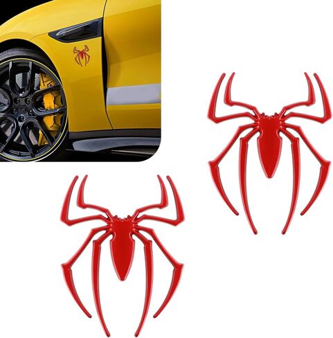 2PCS 3D Spider Emblem, Personalized Spider Shape Stickers Decals, Rust-Proof Metal Chrome Car Badges for Vehicle Body Bumper Fender Hood Window, Car Exterior Decoration Accessories (Red) in Saudi Arabia