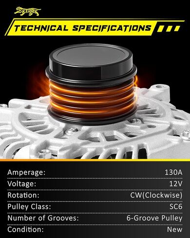 Oktiger 130A Upgraded Alternator for Subaru Forester 2014 2015 2016 2017 2018 2.0L 2.5L, for Subaru Forester 2014-2018 2.5L, H4 Gas 12V 130A Clockwise 6-Groove Clutch Pulley, OE 23700-AA760 in Kuwait