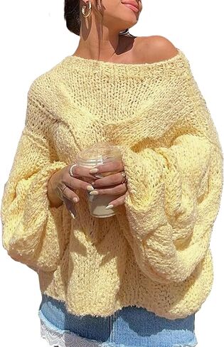 Women's Oversized Sweater Long Sleeve Pullover Sweaters Crewneck Loose Knit Jumper Top in Saudi Arabia