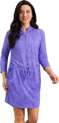IBKUL Athleisure Wear Sun Protective UPF 50+ Icefil Cooling-Annie 3/4 Sleeve Drawstring Dress in Kuwait