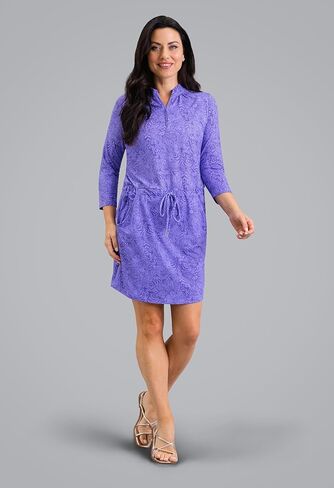 IBKUL Athleisure Wear Sun Protective UPF 50+ Icefil Cooling-Annie 3/4 Sleeve Drawstring Dress in Saudi Arabia