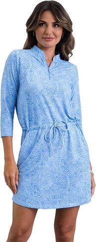IBKUL Athleisure Wear Sun Protective UPF 50+ Icefil Cooling-Annie 3/4 Sleeve Drawstring Dress in Saudi Arabia