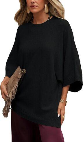 Tanming Women's 3/4 Sleeve Knit Sweater Crew Neck Oversized Casual Pullover Top Loose Soft Knit Tee for 2026 Spring in Saudi Arabia