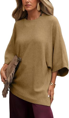 Tanming Women's 3/4 Sleeve Knit Sweater Crew Neck Oversized Casual Pullover Top Loose Soft Knit Tee for 2026 Spring in Saudi Arabia