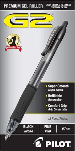 PILOT G2 Premium Refillable & Retractable Rolling Ball Gel Pens, Fine Point, Black Ink, 12 Count (31020), 1 Pack in Saudi Arabia