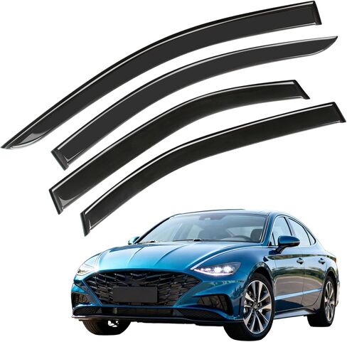 حاجب الرياح لحاجب النافذة، 4 قطع من واقيات المطر الشريطية لعام 2020 2021 2022 2023 2024 2025 Hyundai Sonata، واقيات تهوية جانبية للنافذة الخارجية للتركيب، أسود in Kuwait