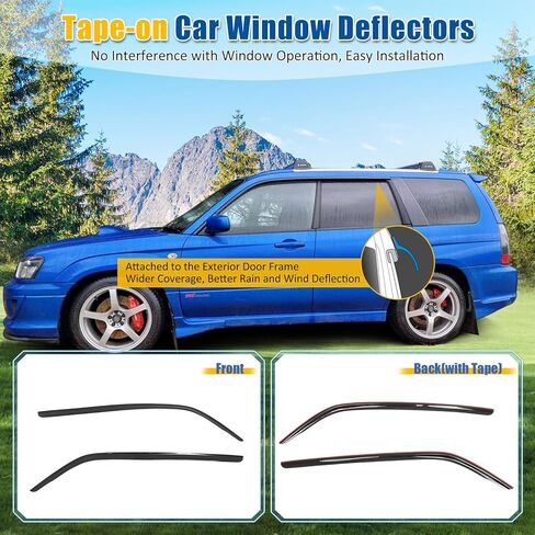 FREEMOTOR802 Window Deflectors Fits 2003-2008 Subaru Forester, Tape-on Mount Rain Guards Side Window Visors Wind Deflectors Vent Visors Dark Tinted Acrylic, 2-Piece Set in Saudi Arabia
