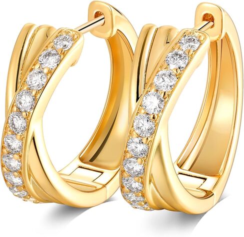 14K Yellow Gold Hoop Earrings for Women, Thick Diamond Hoop Earrings 5mm Width Design, Sterling Silver Statement Bold Hoop Earrings for Wedding Birthday Anniversary in Kuwait