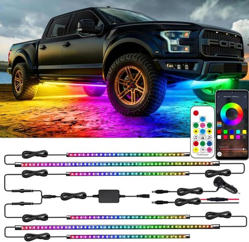 مجموعة مصابيح Glowlendra RGB-IC الذكية للسيارات، 6 قطع من مصابيح شريط LED مقاومة للماء مع جهاز تحكم عن بعد للتطبيق، 16 مليون لون من أوضاع مزامنة الموسيقى DIY لشاحنات سيارات الدفع الرباعي in Saudi Arabia