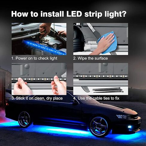 مجموعة مصابيح Glowlendra RGB-IC الذكية للسيارات، 6 قطع من مصابيح شريط LED مقاومة للماء مع جهاز تحكم عن بعد للتطبيق، 16 مليون لون من أوضاع مزامنة الموسيقى DIY لشاحنات سيارات الدفع الرباعي in Saudi Arabia