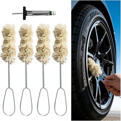HZEL Car Tire Lubricant Brush Applicator Swab, 4PCS 11.81 Inch Extra Long Handle Vehicle Wheel Lubricant Applicator with 1PC Tread Depth Gauge, Automotive Tire Lube Brush, Universal Fit in Kuwait