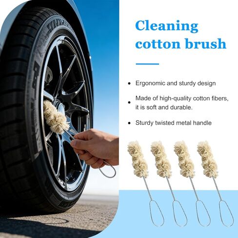 HZEL Car Tire Lubricant Brush Applicator Swab, 4PCS 11.81 Inch Extra Long Handle Vehicle Wheel Lubricant Applicator with 1PC Tread Depth Gauge, Automotive Tire Lube Brush, Universal Fit in Kuwait