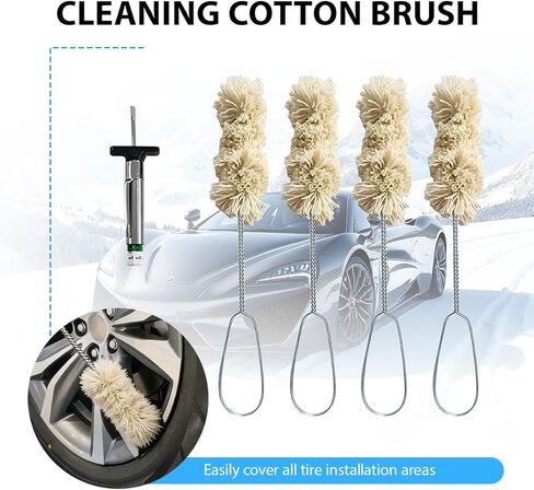 HZEL Car Tire Lubricant Brush Applicator Swab, 4PCS 11.81 Inch Extra Long Handle Vehicle Wheel Lubricant Applicator with 1PC Tread Depth Gauge, Automotive Tire Lube Brush, Universal Fit in Kuwait