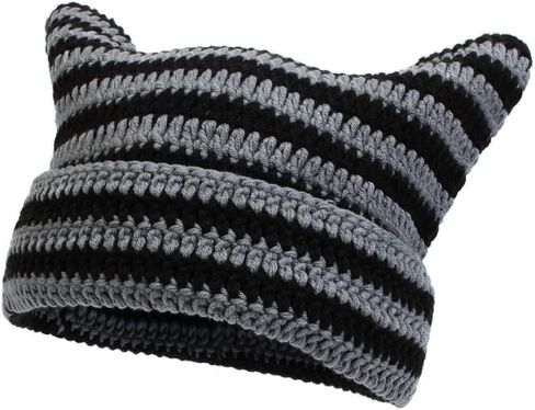 Gothic Crochet Hats for Women Cat Beanie Vintage Y2K Knite Cute Grunge Accessories Slouchy Beanies Gift for Friend in Saudi Arabia