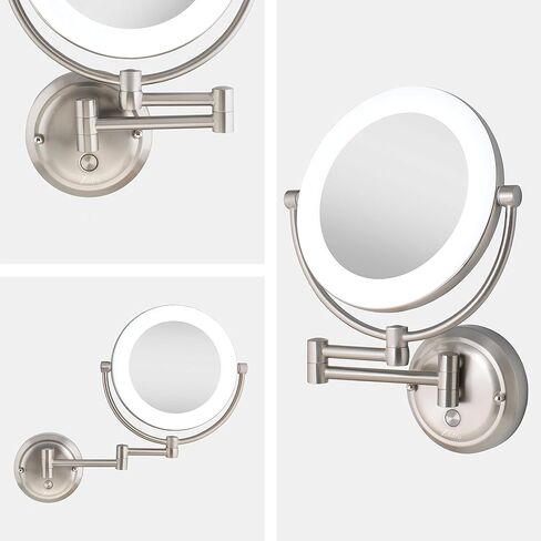 Zadro Lexington LED Lighted Wall Mounted Makeup Mirror with Magnification Two-Sided Swivel Extendable Bathroom Mirror (10X/1X, 10" Head, 7.5" Mirror, Hardwire, Satin Nickel) in Kuwait