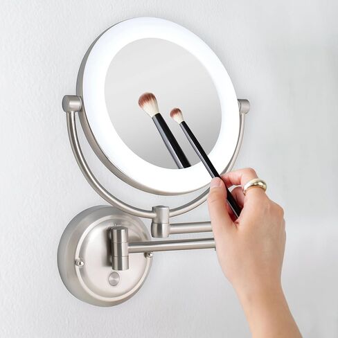 Zadro Lexington LED Lighted Wall Mounted Makeup Mirror with Magnification Two-Sided Swivel Extendable Bathroom Mirror (10X/1X, 10" Head, 7.5" Mirror, Hardwire, Satin Nickel) in Kuwait
