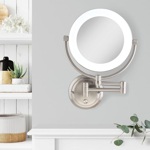 Zadro Lexington LED Lighted Wall Mounted Makeup Mirror with Magnification Two-Sided Swivel Extendable Bathroom Mirror (10X/1X, 10" Head, 7.5" Mirror, Hardwire, Satin Nickel) in Kuwait
