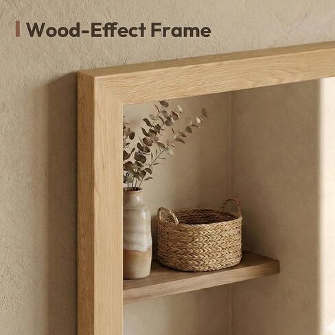 24"x36" Natural Wood Tone Wall Mirror for Over Sink, Lightweight Boho Bathroom Vanity Mirror, Scandi Faux Wood Texture Decor Mirror for Entryway, Vertical/Horizontal in Saudi Arabia