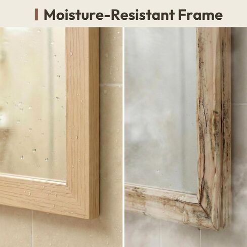 24"x36" Natural Wood Tone Wall Mirror for Over Sink, Lightweight Boho Bathroom Vanity Mirror, Scandi Faux Wood Texture Decor Mirror for Entryway, Vertical/Horizontal in Saudi Arabia