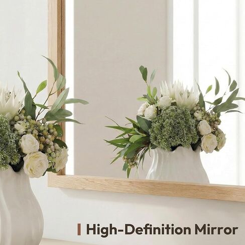 24"x36" Natural Wood Tone Wall Mirror for Over Sink, Lightweight Boho Bathroom Vanity Mirror, Scandi Faux Wood Texture Decor Mirror for Entryway, Vertical/Horizontal in Saudi Arabia