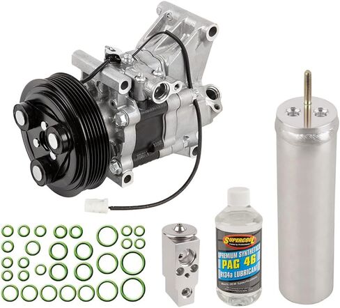 طقم إصلاح ضاغط مكيف الهواء ومكيف الهواء لسيارة Mazda 2 Mazda2 2011 2012 - يشتمل على مجفف وصمام توسيع وزيت PAG وأختام دائرية - BuyAutoParts 60-82841RK New in Kuwait