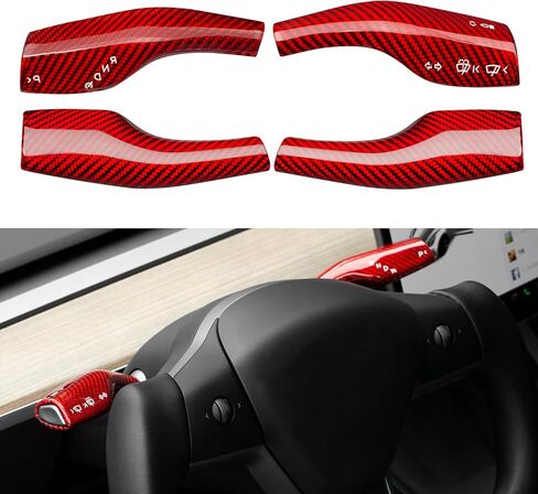 T-carbon Real Glass Fiber Steering Lever Cover Compatible with Tesla Model 3 Model Y 2017-2024, Gear Shift Paddle Cover Compatible with Model 3/Y Interior Accessories, Red in Saudi Arabia