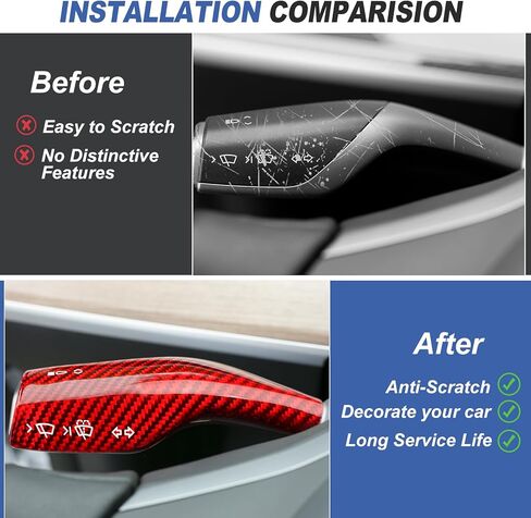 T-carbon Real Glass Fiber Steering Lever Cover Compatible with Tesla Model 3 Model Y 2017-2024, Gear Shift Paddle Cover Compatible with Model 3/Y Interior Accessories, Red in Saudi Arabia