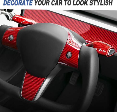 T-carbon Real Glass Fiber Steering Lever Cover Compatible with Tesla Model 3 Model Y 2017-2024, Gear Shift Paddle Cover Compatible with Model 3/Y Interior Accessories, Red in Saudi Arabia