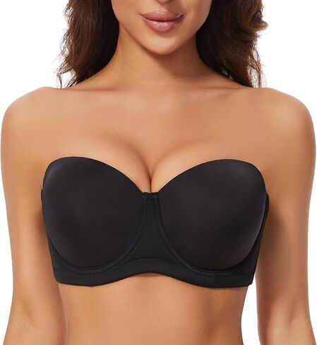 sheroine Strapless Push up Plus Size Lightly Lined Bra Underwire Multiway Full Coverage Padded Large Breasts Bras(Black,42DDD) in Kuwait