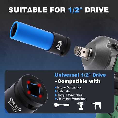 AIRTOON 1/2 بوصة محرك 17 مم مقبس صدمات مسمار عروة زهرة لصواميل عجلة مرسيدس، مقبس صامولة متري واقي غير قابل للتشوه، أداة صامولة عروة محدبة in Kuwait