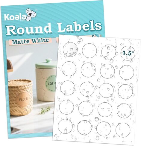 Koala Round Labels 1.5 Inch, Matte Waterproof Printable Circle Stickers for Inkjet and Laser Printer, 400 Circle Labels for Brand Logo, Bottle, Jar in Saudi Arabia