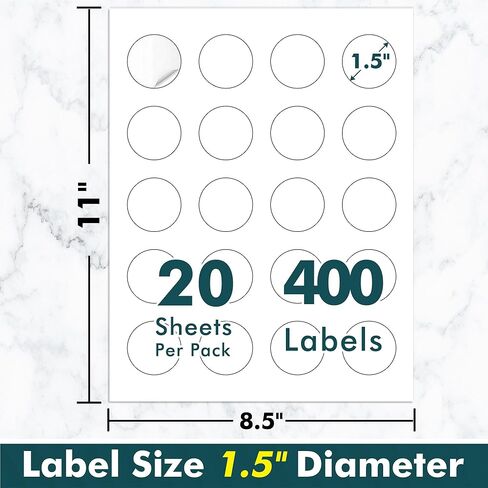 Koala Round Labels 1.5 Inch, Matte Waterproof Printable Circle Stickers for Inkjet and Laser Printer, 400 Circle Labels for Brand Logo, Bottle, Jar in Saudi Arabia